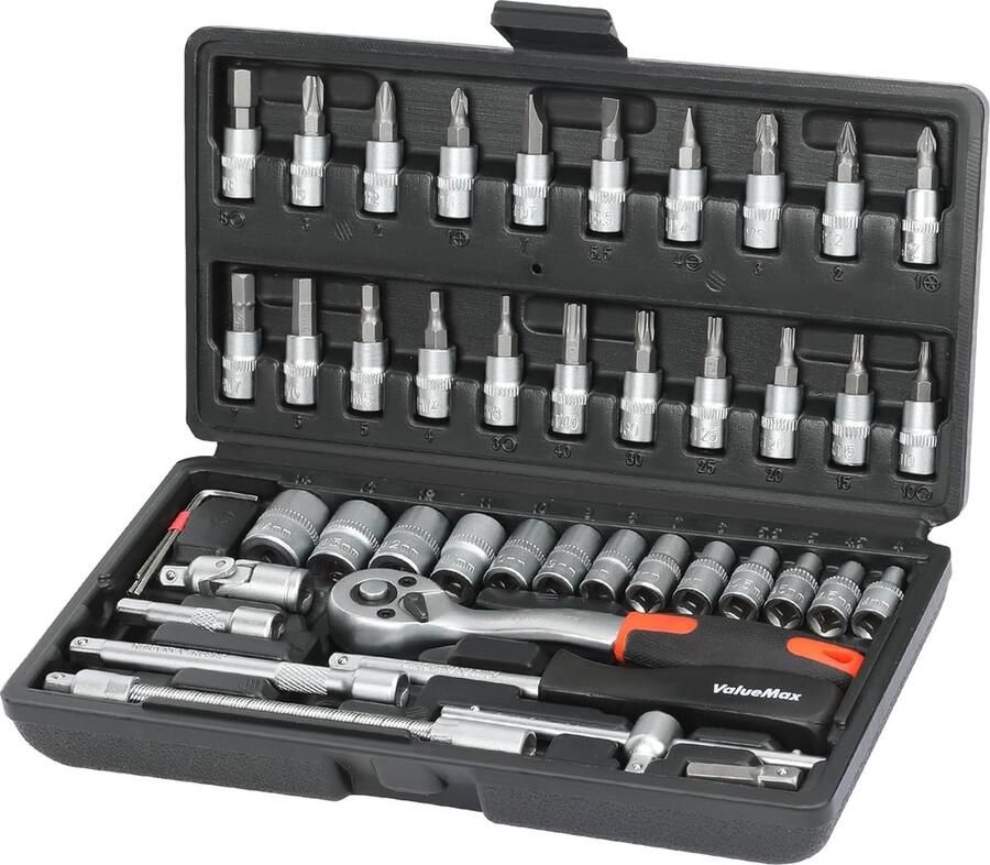 Steeksleutelset 46-delig Cr-V stalen steeksleutel met 1 4 inch ratel steeksleutel bitset dopsleutelinzetstukken gereedschapskoffer