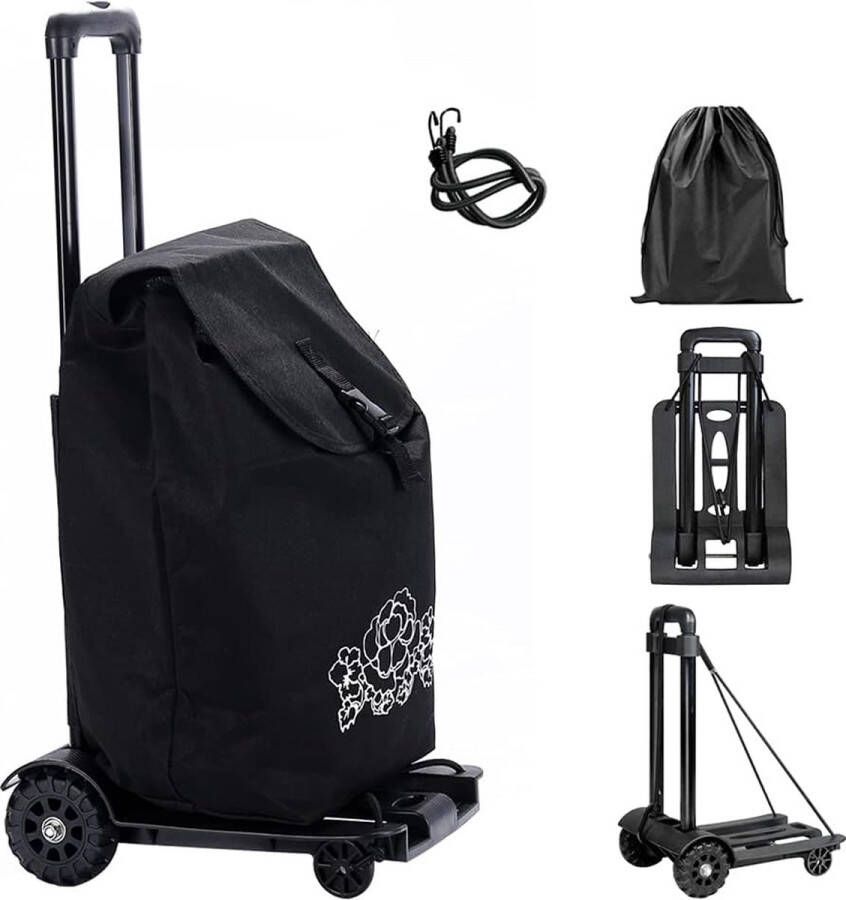Steekwagen inklapbaar 50 kg opvouwbare handwagen compact met wielen mini-transportkar handwagen met telescopische handgreep voor thuis kantoor winkelen reizen (02)