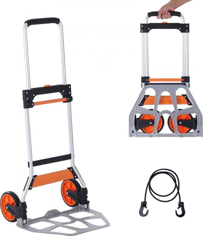 Steekwagen opvouwbare transportwagen van 125 kg gemaakt van aluminiumlegering en kunststof stapelwagen met verstelbare handgreep 820-1105 mm opvouwbare trolley inclusief bindtouw compact formaat voor opslag