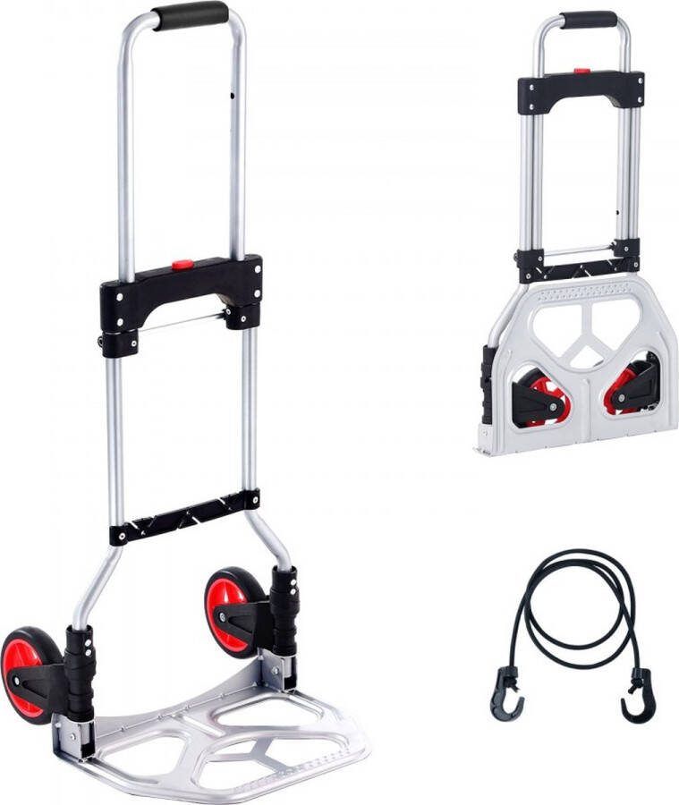 Steekwagen opvouwbare transportwagen van 80 kg gemaakt van aluminiumlegering en kunststof stapelwagen met verstelbare handgreep 715-930 mm opvouwbare trolley inclusief bindtouw compact formaat voor opslag