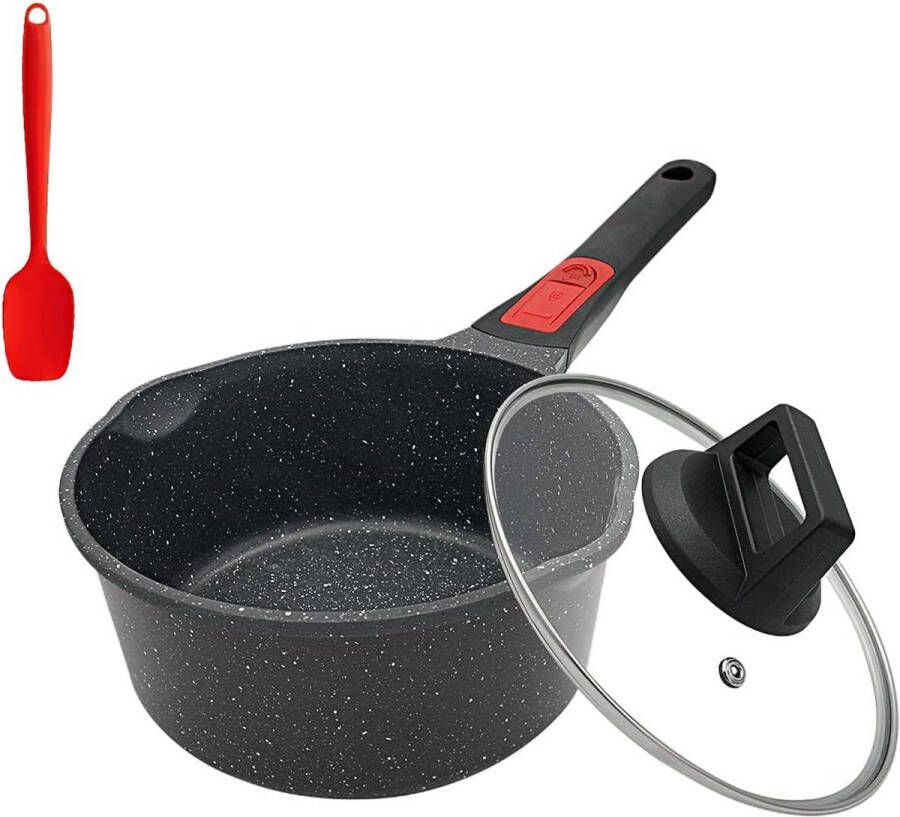 Steelpan met Deksel 16 cm 1 5L Kookpan Pan Pannen Anti-aanbak en Inductiegeschikt Melkpan met Afneembare Handgreep Inclusief Spatel Geschikt voor Alle Kookmethodes Oven- en Vaatwasserbestendig