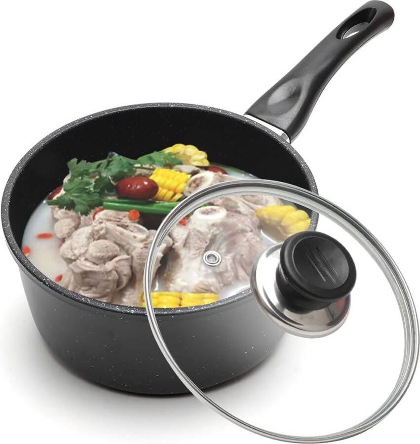 Steelpan 1.6 Liter Glazen Deksel & Lichtgewicht Anti Aanbak Pan Aluminium 16cm