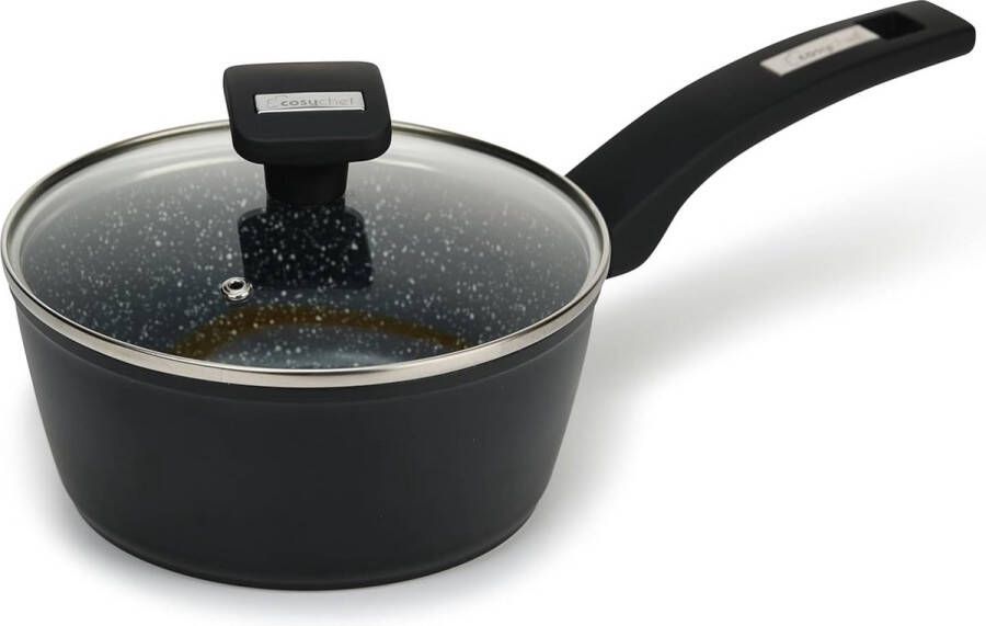Steelpan 18 cm 1 8 l melkpan met glazen deksel en anti-aanbaklaag kleine kookpan geschikt voor alle warmtebronnen ook inductie