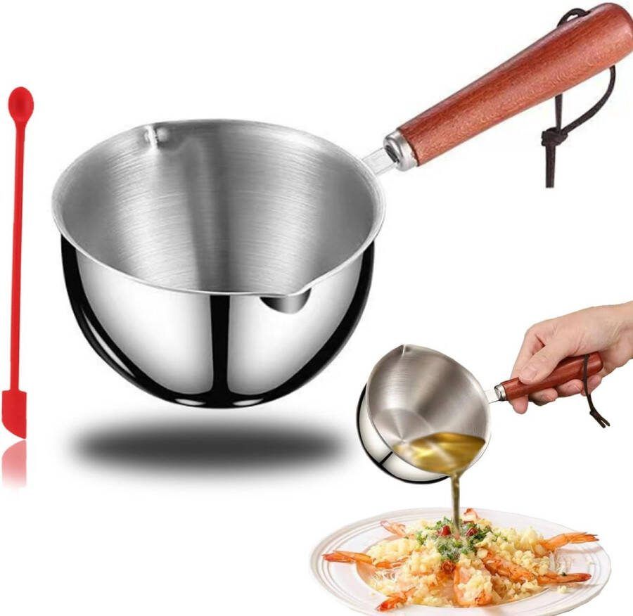 Steelpan 304 roestvrij staal met houten handvat roestvrijstalen melkpan mini-melkpan met houten handvat melkpan kleine pan steelpan smeltpan kleine pan voor keuken gasfornuis inductie