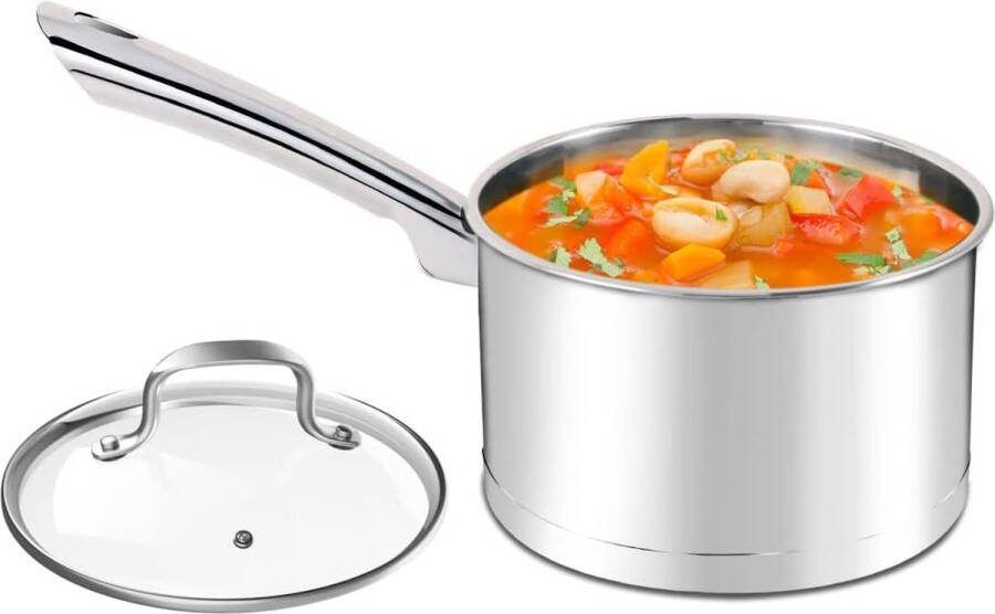Steelpan met deksel 18 cm 2 5 liter kleine pan inductie premium 3-laagse roestvrijstalen kookpan kleine pannen voor alle warmtebronnen ongecoat ovenbestendig en
