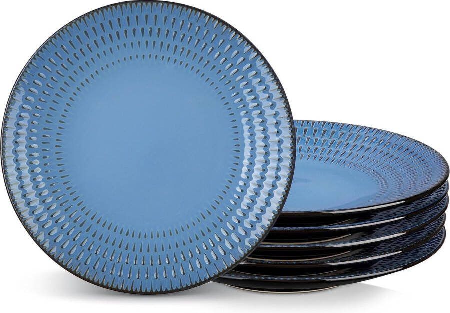 Steengoed dinerbord dinerbordenset voor 6 personen diameter 21 8 cm bordenset servies voor vaatwasser en magnetron pastabord ontbijtbord taartbord diepblauw