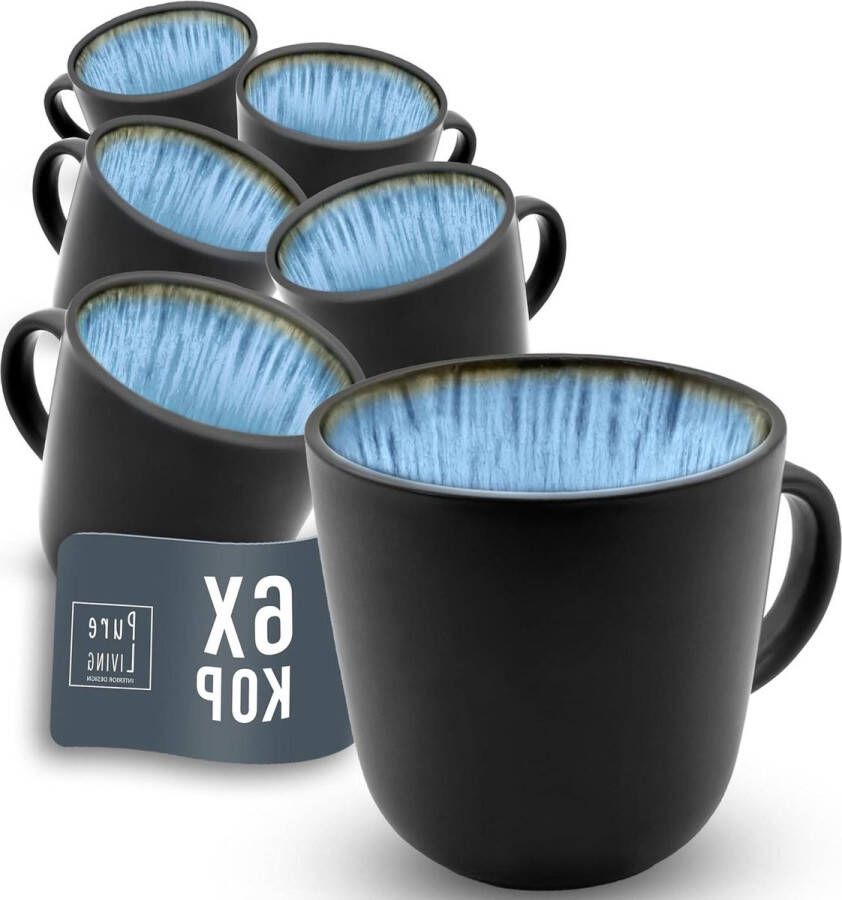 Steengoed Kopjes- Ibiza Serie modern stijlvol koffiekopjes vaatwasser magnetronbestendig krasbestendig pure living diepblauw Koffiekopjes set van 6