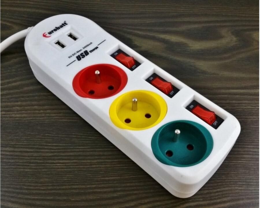 Stekkerdoos 3-voudig 1 5 meter Met Randaarde en Schakelaar Verlengsnoer 3 Stopcontacten Verlengkabel Multi-Color
