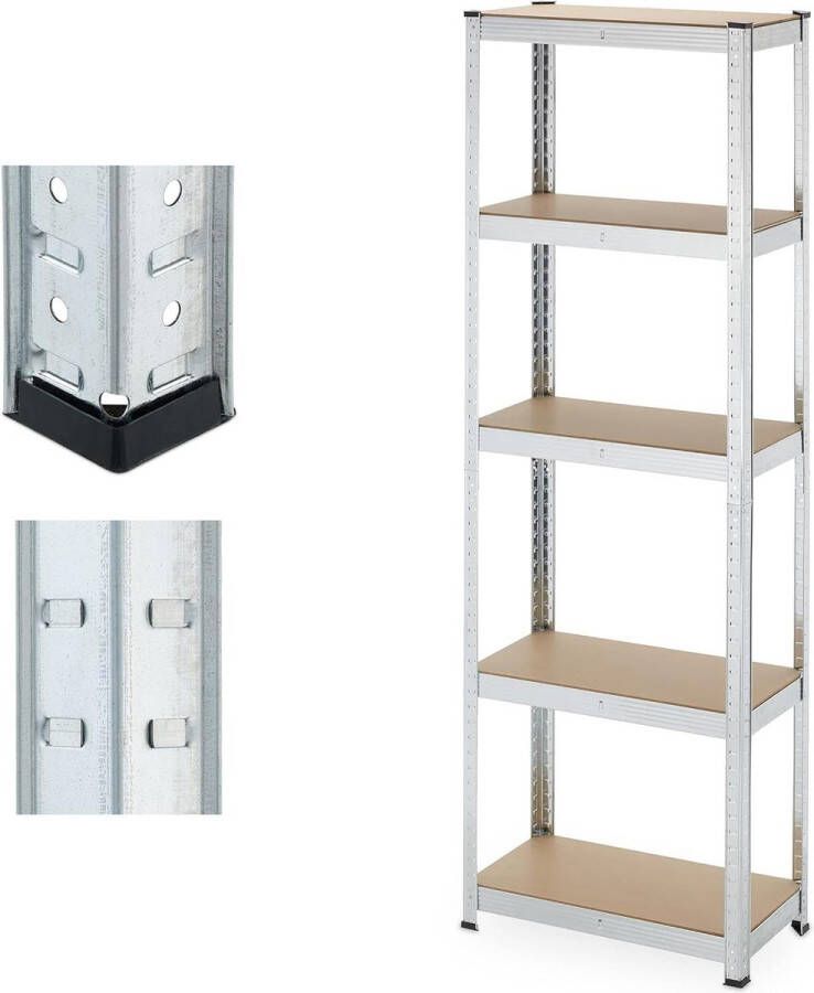 Stellingkast 180x60x30 cm verzinkt staal 500 kg draagvermogen voor kelder of garage zilver Opbergrek