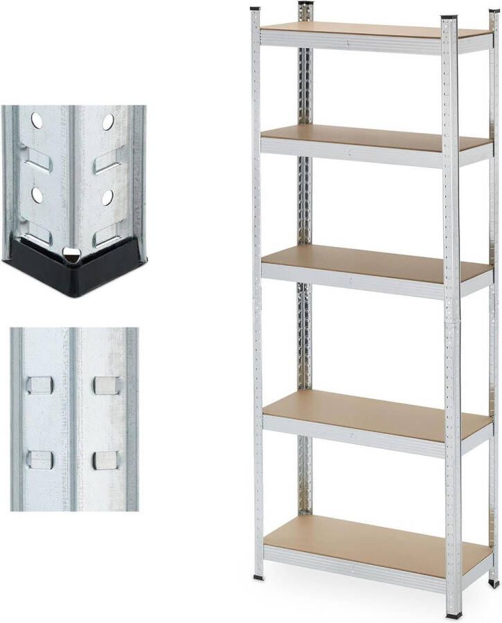 Stellingkast 180x70x30 cm 500 kg Verzinkt stalen stellingrek voor kelder of garage Zilver Opbergrek