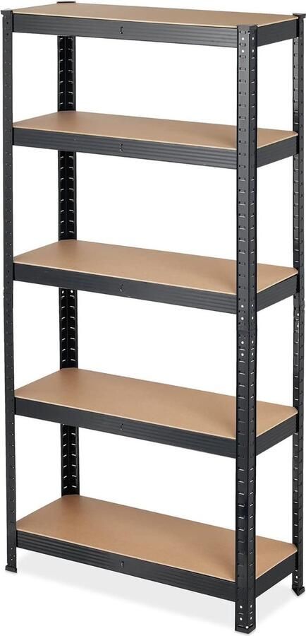 Stellingkast metaal 150 x 75 x 30 cm Draaglast 875 kg 5 etages Steeksysteem Voor kelder en garage Zwart Opbergrek