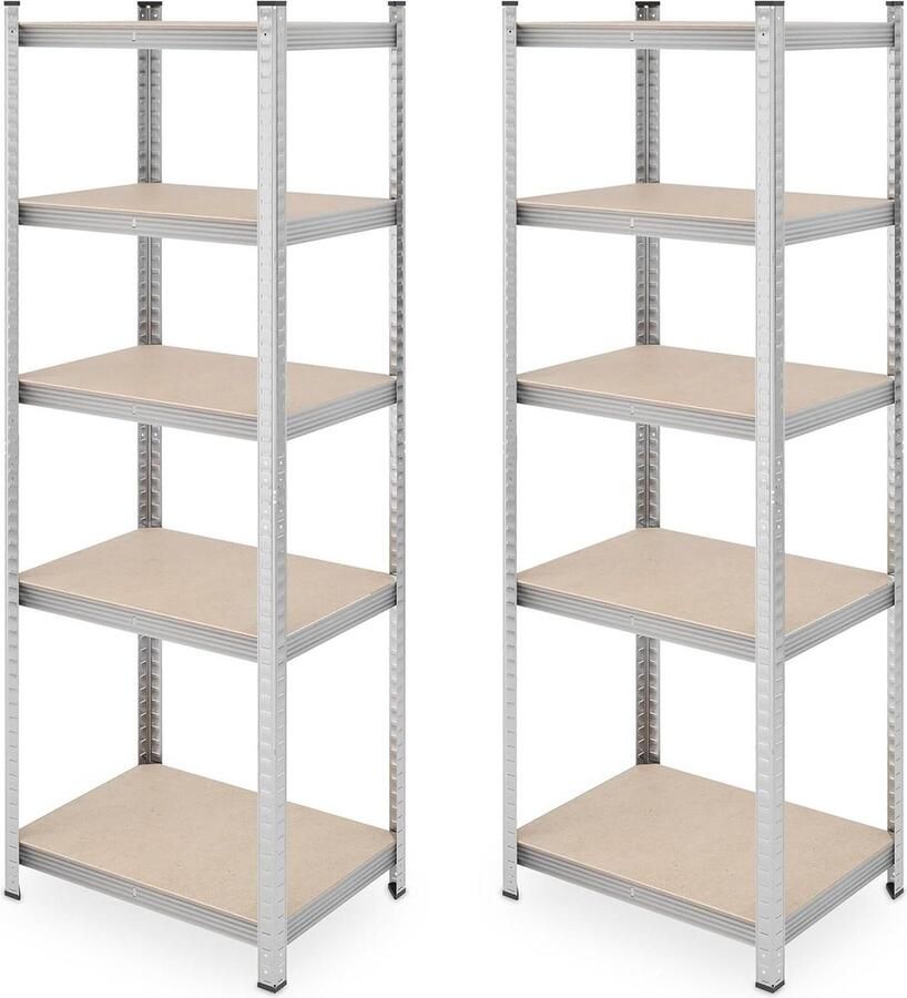 Stellingkast set van 2 stalen 180x60x45 cm 500 kg 5 planken kelder garage opbergrek zilver Opbergrek