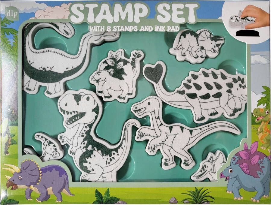 Stempel set Dinosaurus Dino's incl. inkt 8 stempels knutselen creatief