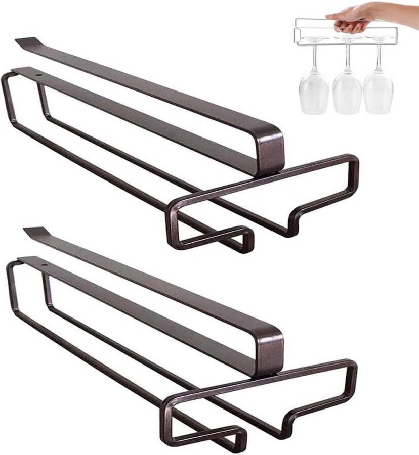 Stemware Rekken kast Wijnglas Rack Opknoping Plank Glas Droogrek Keuken Wijnglas Opbergrek voor Keuken Bar Pub 2 stuks (Bruin)