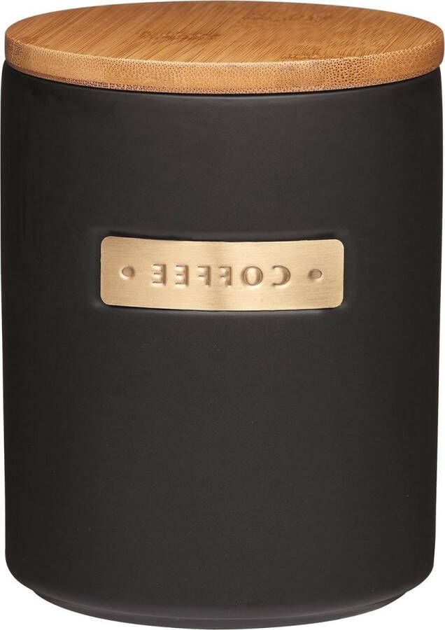 Stenen koffiepot 1kg (175 liter) Koffiebonenopslag met messingeffect Bamboe vacuümdeksel Aroma-dicht Zwart Ø 12 x 16