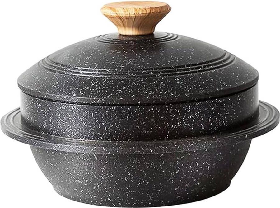 Stenen kom met deksel kom van 24 cm voor hotpotsoep zwart