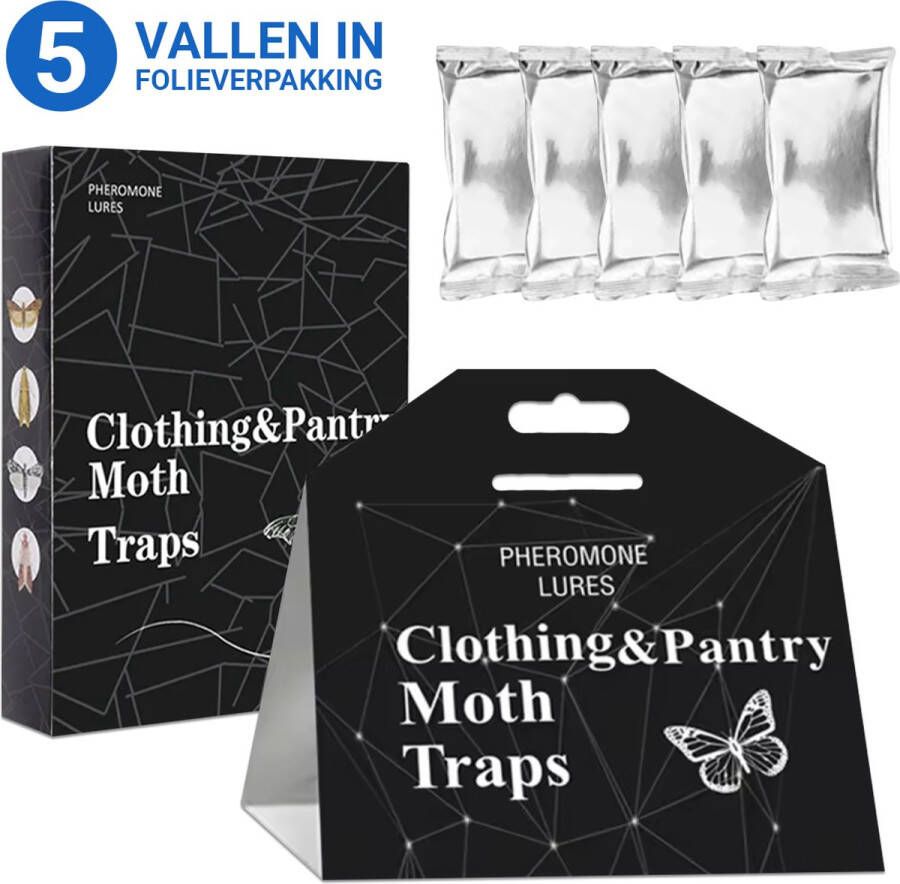 Sterke Mottenvallen voor Kleding- en Voedselmotten Mottenval Pheromone Traps Mottenballen Zeer Effectieve en Langdurige Bescherming (90 dagen) 5-Pack