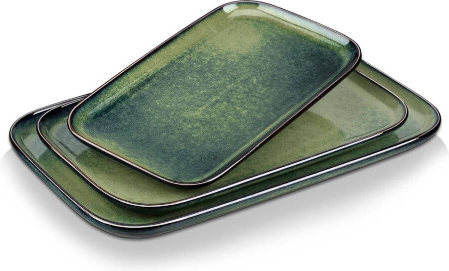 Stern Serveerborden 3-delige set aardewerk servies borden set is vaatwasser- en magnetronbestendig platte borden taartborden dessertborden ontbijtborden groen