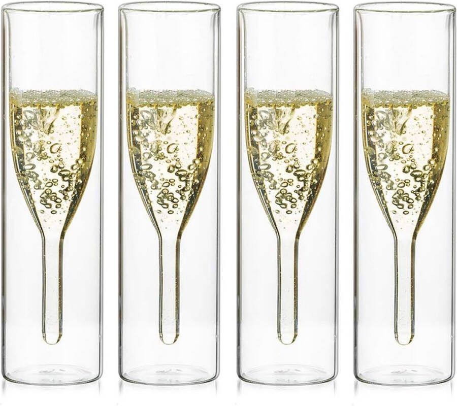 Stevige dubbelwandige champagneglazen kristallen glazen klassiekers Tulpenbeker Stemloze helderglazen bekers handgeblazen roosterglazen voor catering bruiloften feesten bars familiereünies (4)