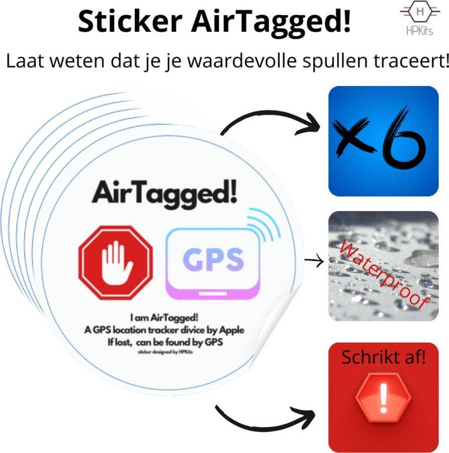 Sticker AirTagged! 6 Stuks AirTag GPS Sticker GPS Waarschuwing Sticker