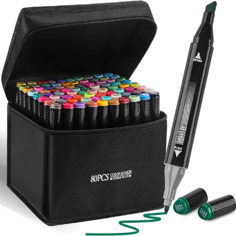 Stiften Kleurmarkers 80 Kleuren Dual-tip Dubbele Punten Markerset Graffiti-pennen Sneldrogende markers