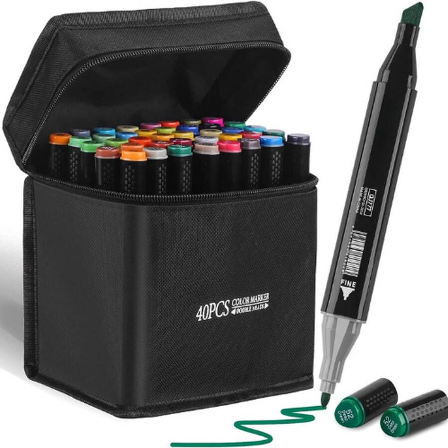 Stiften Markeerstiften 40 Kleuren Dual-tip Dubbele Punten Markerset Graffiti-pennen Sneldrogende Markers