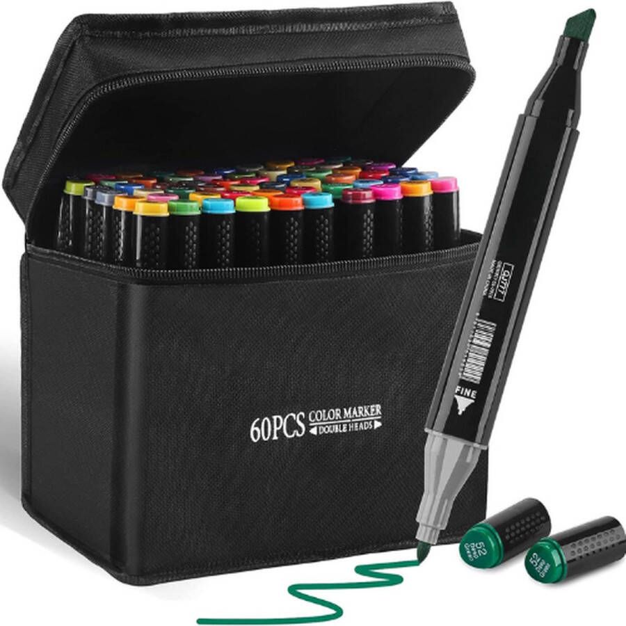 Stiften Markeerstiften 60 Kleuren Dual-tip Dubbele Punten Markerset Graffiti-pennen Sneldrogende Markers