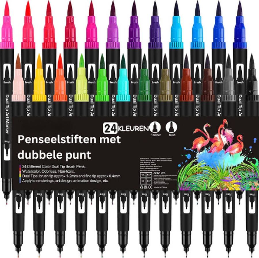 Stiften Viltstiften Dubbele Penseelpennen 24 Kleuren Fineliner Kleurpennen Tekening Schetsen Bullet Journal