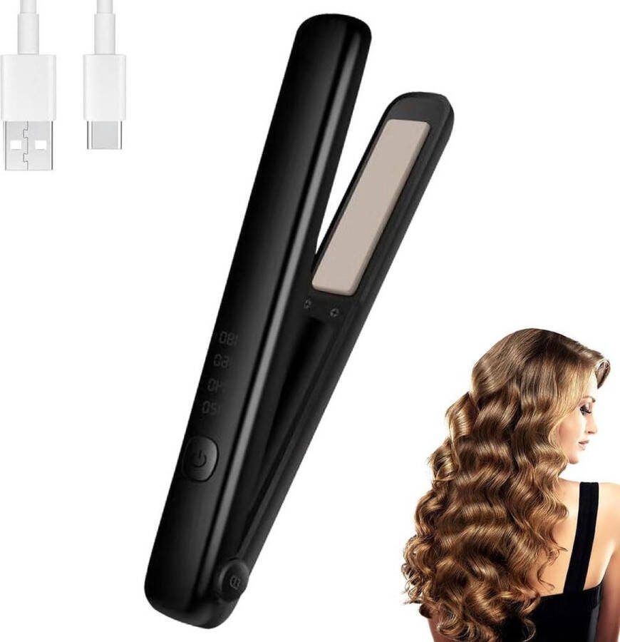 Stijltang 2-in-1 mini-stijltang met 4 temperaturen Draadloos LCD-display USB-C opladen Voor dik krullend en zeer lang haar