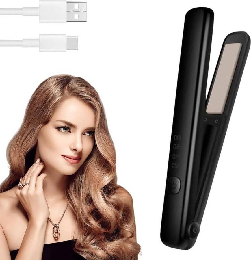 Stijltang 2-in-1 mini-stijltang voor kort en lang haar 4 temperaturen 3000 mAh batterij Usb-C krullen en gladmaken