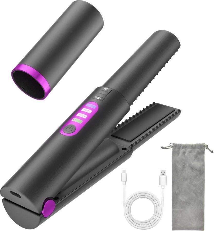 Stijltang Draadloze 2-in-1 krultang draagbare mini-reisstijltang draadloos snel opwarmen 3 instelbare temperaturen oplaadbaar type C