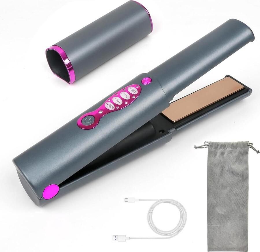 Stijltang Draadloze 2-in-1 krultang mini draagbare reisstijltang snel opwarmen jaren 30 3 niveaus glad glanzend haar Type-C oplaadbaar