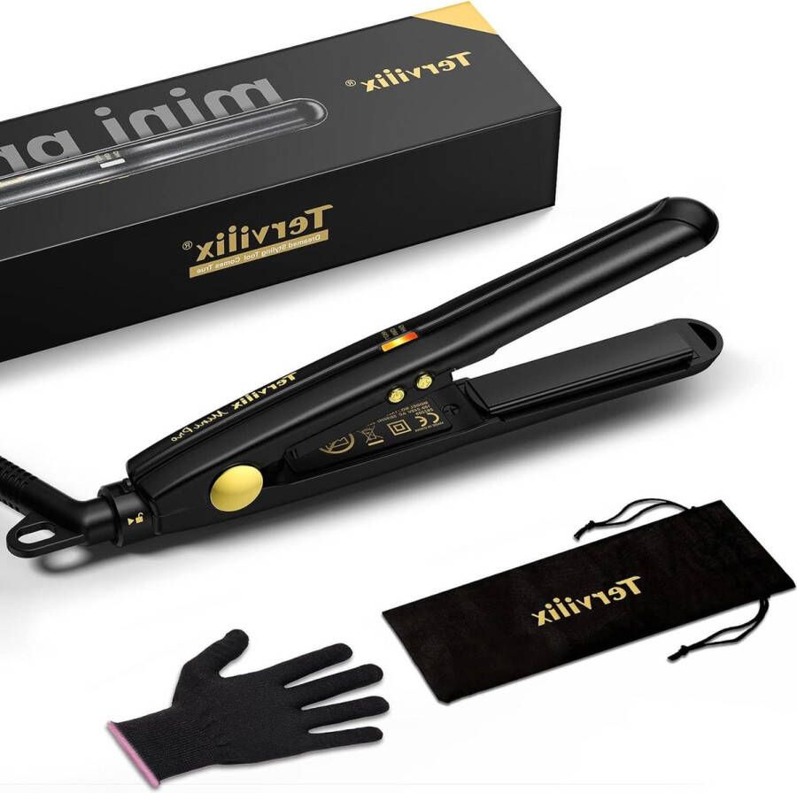 Stijltang draagbare mini reisstijltang voor kort haar 1 2 inch kleine stijltang met etui en automatische uitschakeling instelbare temperatuur dubbel voltage toermalijn keramiek zwart