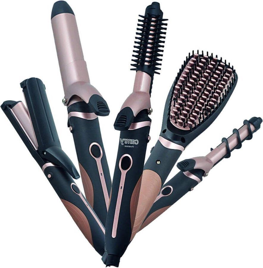 Stijltang Krultangset 5-in-1 krulspelden met verschillende opzetstukken 19 mm 32 mm borstel voor krullen golven gladmaken golvend comfortabele grip zwart 1