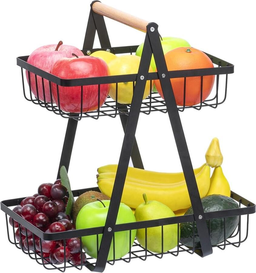 Stijlvolle 2-laagse Metalen Fruitschaal voor Keuken en Kantoor