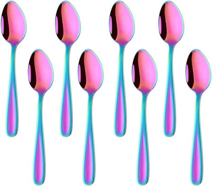 Stijlvolle 8-Delige Roestvrijstalen Koffielepels in Regenboogkleuren voor Dessert en Thee 13.5 cm