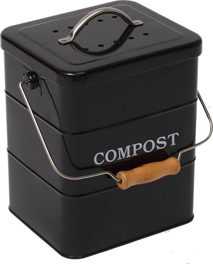 Stijlvolle Keuken Compostbak 6L met Geurfilter en Houten Handvat