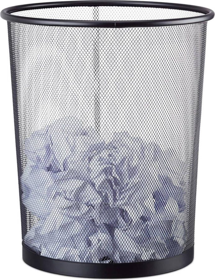 Stijlvolle Papierbak Grote Vuilnisemmer voor Kantoor Inhoud van 24 Liter Afmetingen 30 cm Ø x 35 cm Hoog Kleur Zwart Modern en Praktisch Ontwerp