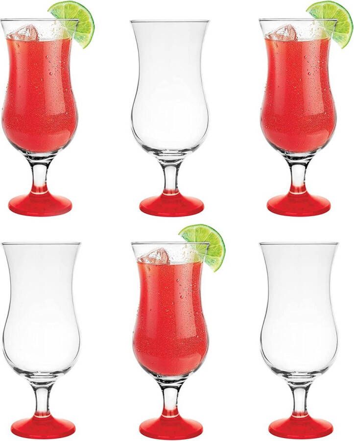 Stijlvolle Set van 6 Rode Cocktailglazen Geschikt voor Longdrinks Cocktails Gin Bier Water Smoothies en Desserts Inhoud: 420 ml per glas Vaatwasmachinebestendig