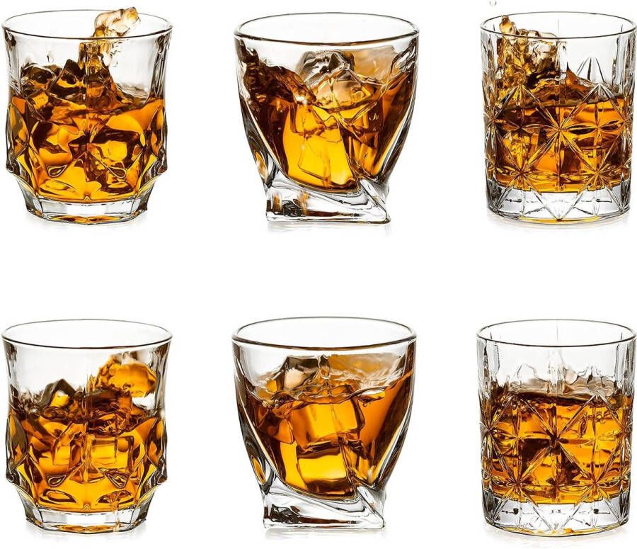 Stijlvolle Whiskyglazen Kristallen Set Van 6 Stemless Cut Whiskyglas Ouderwetse Twisted Whisky Cadeauset Voor Mannen Vader Verjaardag Bruiloft Voor Rum Gin Cocktail Wijn