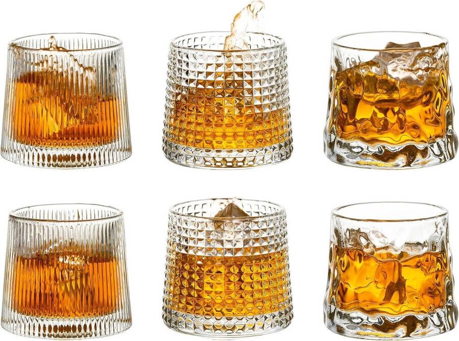 Stijlvolle Whiskyglazen Kristallen Set Van 6 Stemless Cut Whiskyglas Ouderwetse Whisky Tumbler Glazen Drinken Geschenkset Voor Mannen Vader Verjaardag Bruiloft Voor Rum Gin Cocktail Wijn