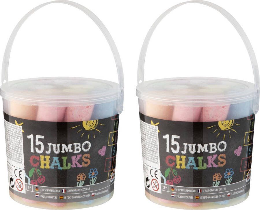 Stoepkrijt in (meeneem) emmer 30 stuks multi kleuren L12 cm