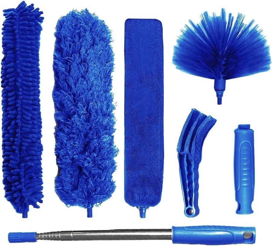 Stofdoek kit 7 stuks buigbare plumeau van microvezel verlengstang chenille-vakken spinnenwebstofdoek blind stofdoek voegenstofdoek handvat (blauw) Plumeau