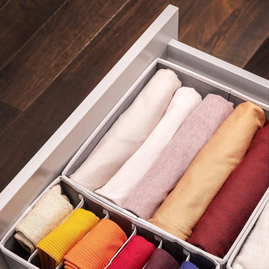 Stoffen opbergbox voor kledingkast Set van 6 Ladeverdeler te gebruiken voor ondergoed sokken en stropdassen Grijs