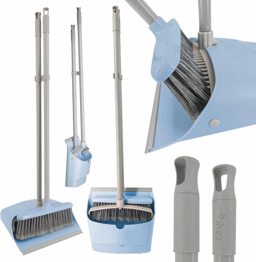 Stoffer en blik met lange steel voor vloer Reiniging en keuken Thuis YORK 3063060-009769 Veegset Rechtop Bezemschep Blauw 85 x 25 cm Stoffer en blik met lange steel