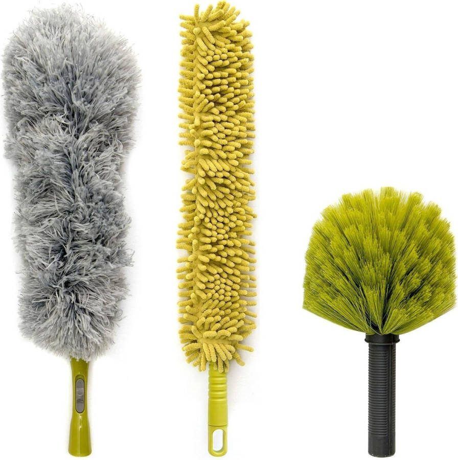 Stofset voor verlengstang of met de hand reinigingsset met 3 stofopzetstukken spinnenweb stofdoek microvezel veren stofdoek flexibele Chenille plafondventilator Telescopische wasborstel