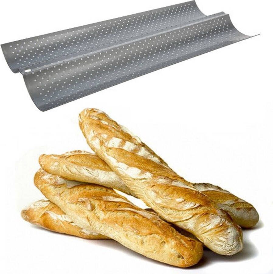 Merkloos Sans marque Decopatent Stokbroodvorm Bakvorm voor Stokbrood 2 rijen Baguette bakvorm Stokbroodvorm patisse 38 x 16.5 x 2 Cm