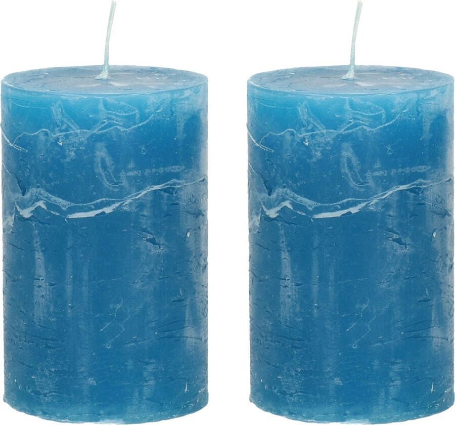 Merkloos Stompkaars cilinderkaars 2x helder blauw 5 x 8 cm klein rustiek model Stompkaarsen