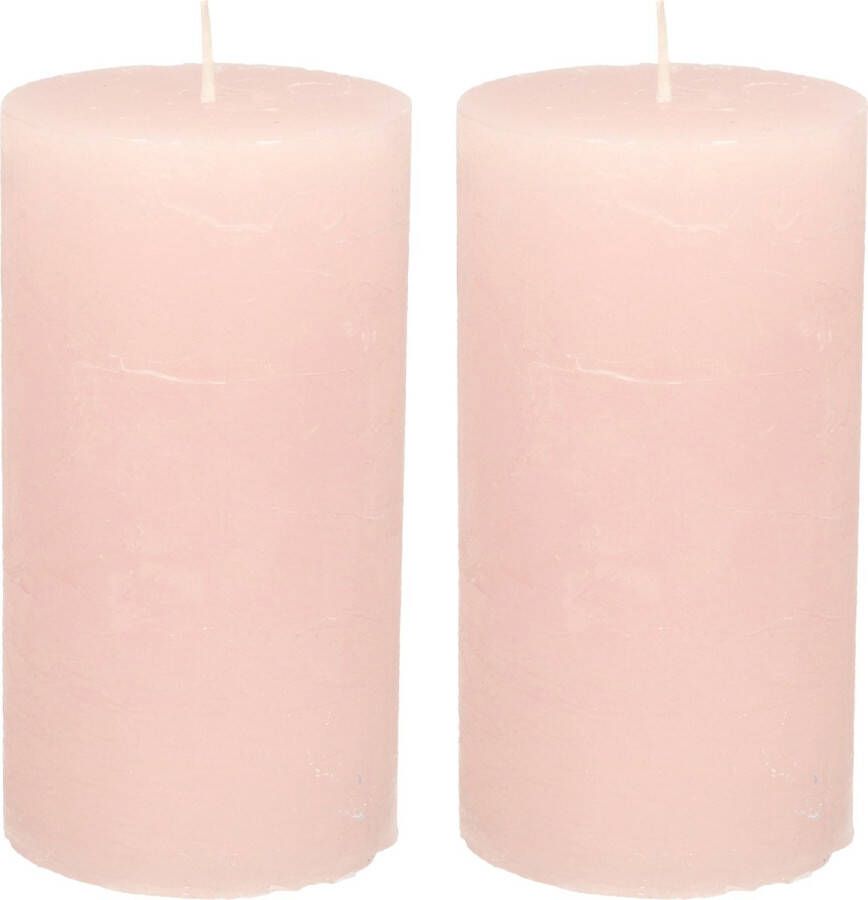 Merkloos Stompkaars cilinderkaars 2x licht roze 7 x 13 cm rustiek model Stompkaarsen