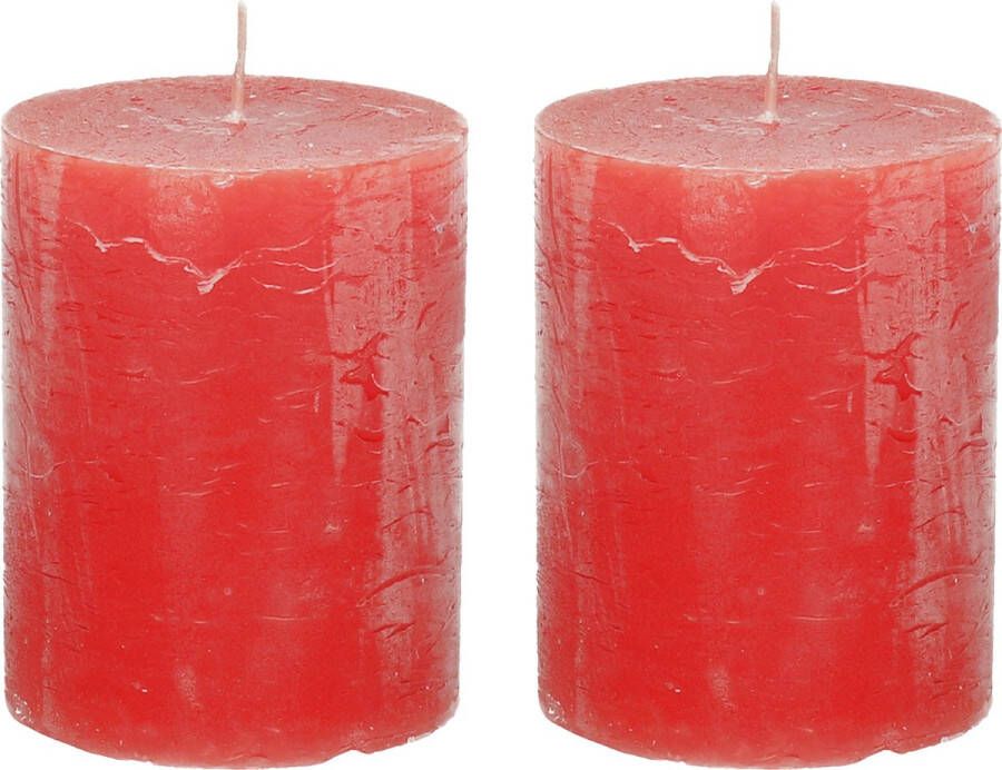 Merkloos Stompkaars cilinderkaars 2x rood 7 x 9 cm middel rustiek model Stompkaarsen